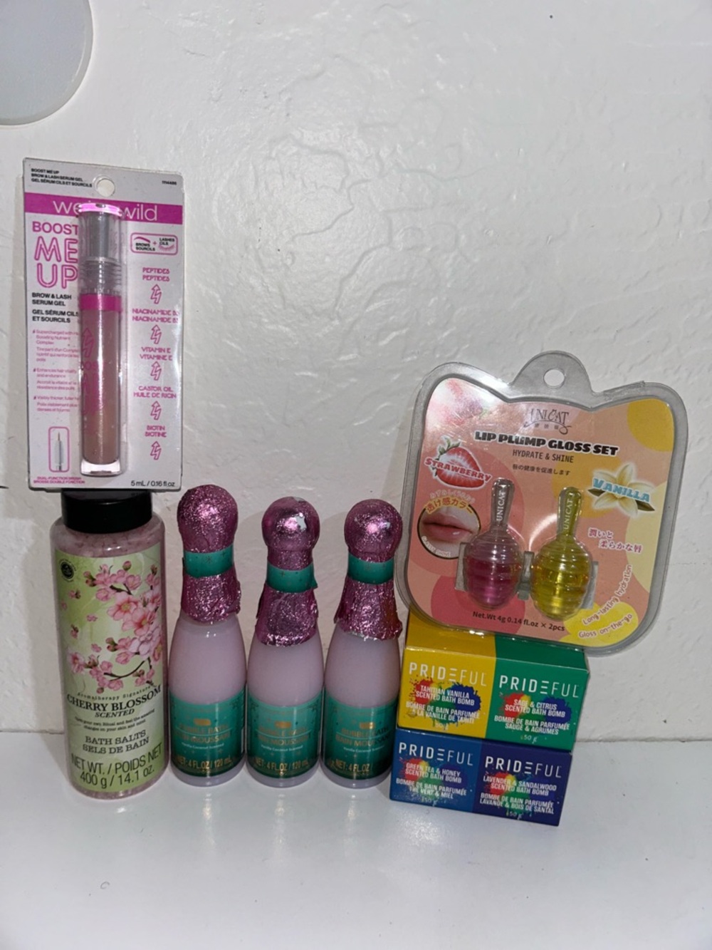 Assorted Lip Gloss & Bath Set - Pink, Teal, Yellow